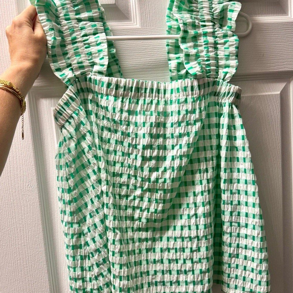 Green and White Checkered Sleeveless Top